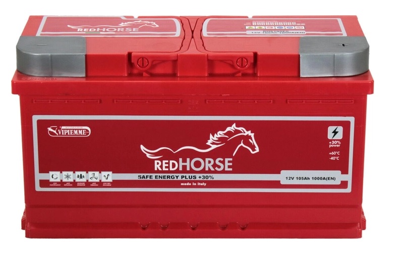 Акумулятор легковий Red Horse Safe 6CT-105, 12B, 105Ah, 1000A, плюс справа (R+), кальцієвий (Ca/Ca), 353X175X190мм